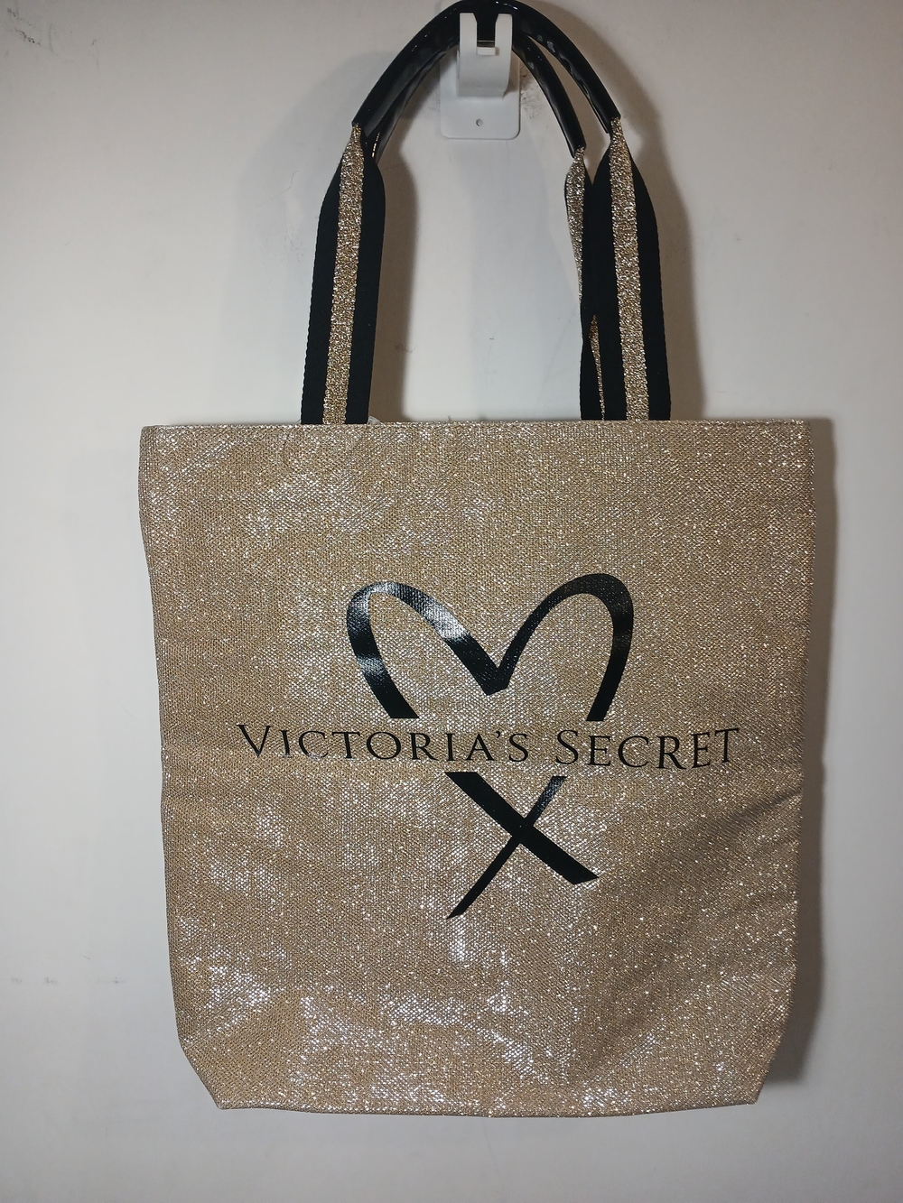 Victoria's Secret Gold Glitter Tote with Black Logo
